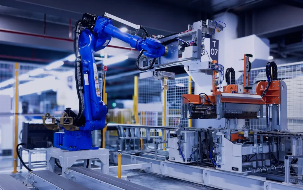Robotic arm on an automotive production line