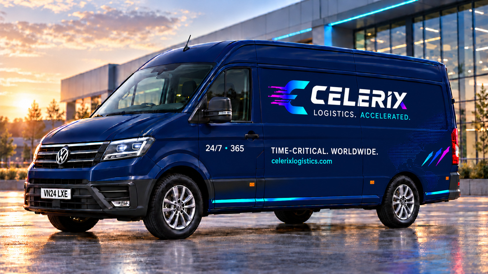 Celerix-branded van at sunset