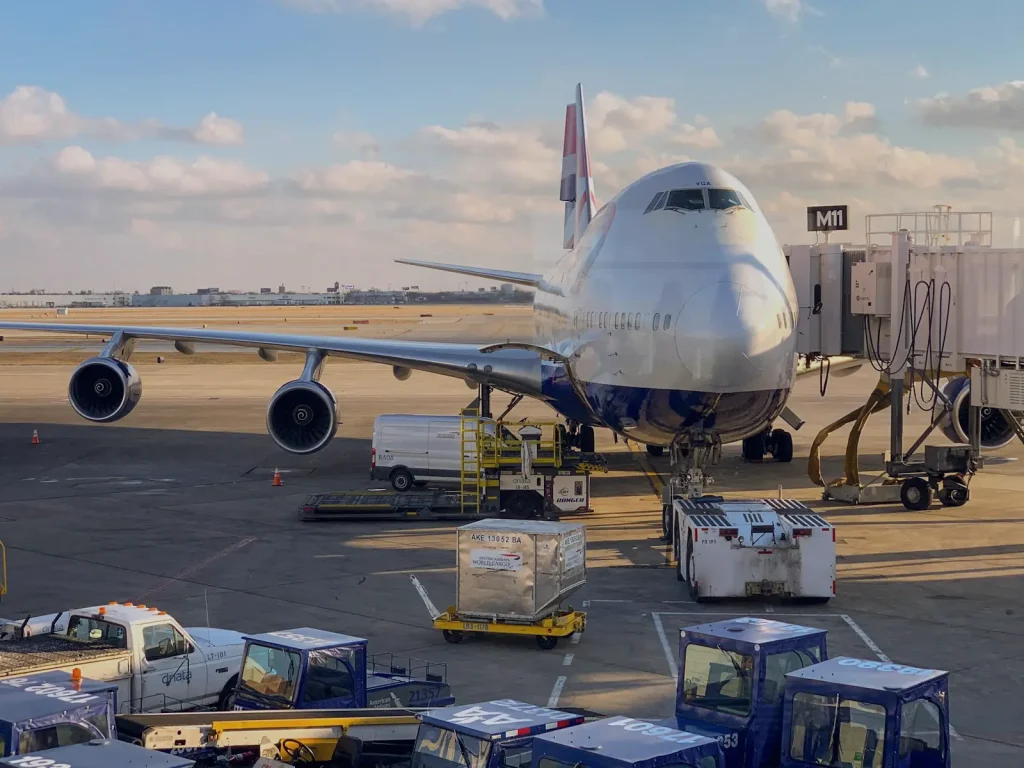 Cargo being loaded onto a wide-body aircraft
