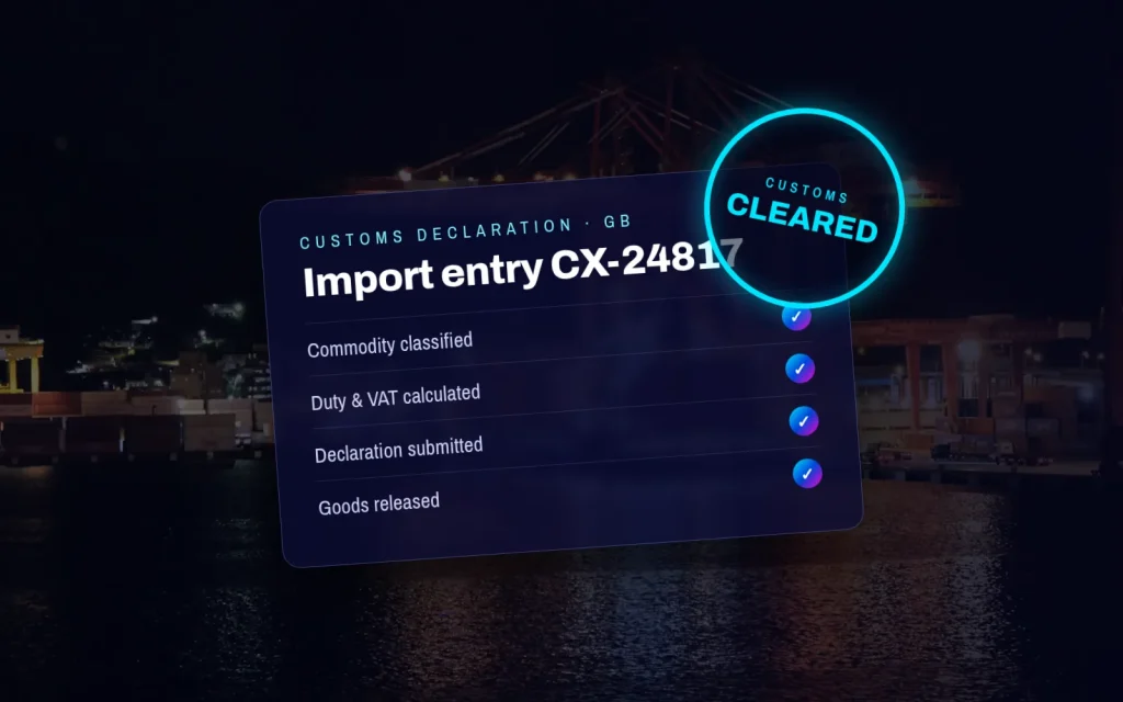Customs declaration marked cleared at a port