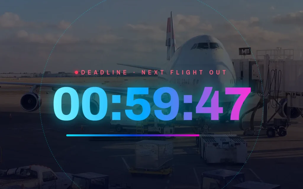 Countdown timer over a cargo aircraft